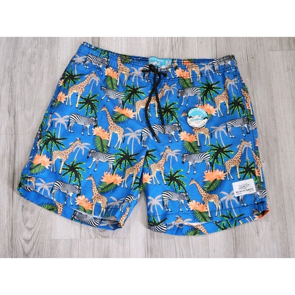 Men’s Beach Bros Safari Animals Palm trees Swim Trunks Size M 6